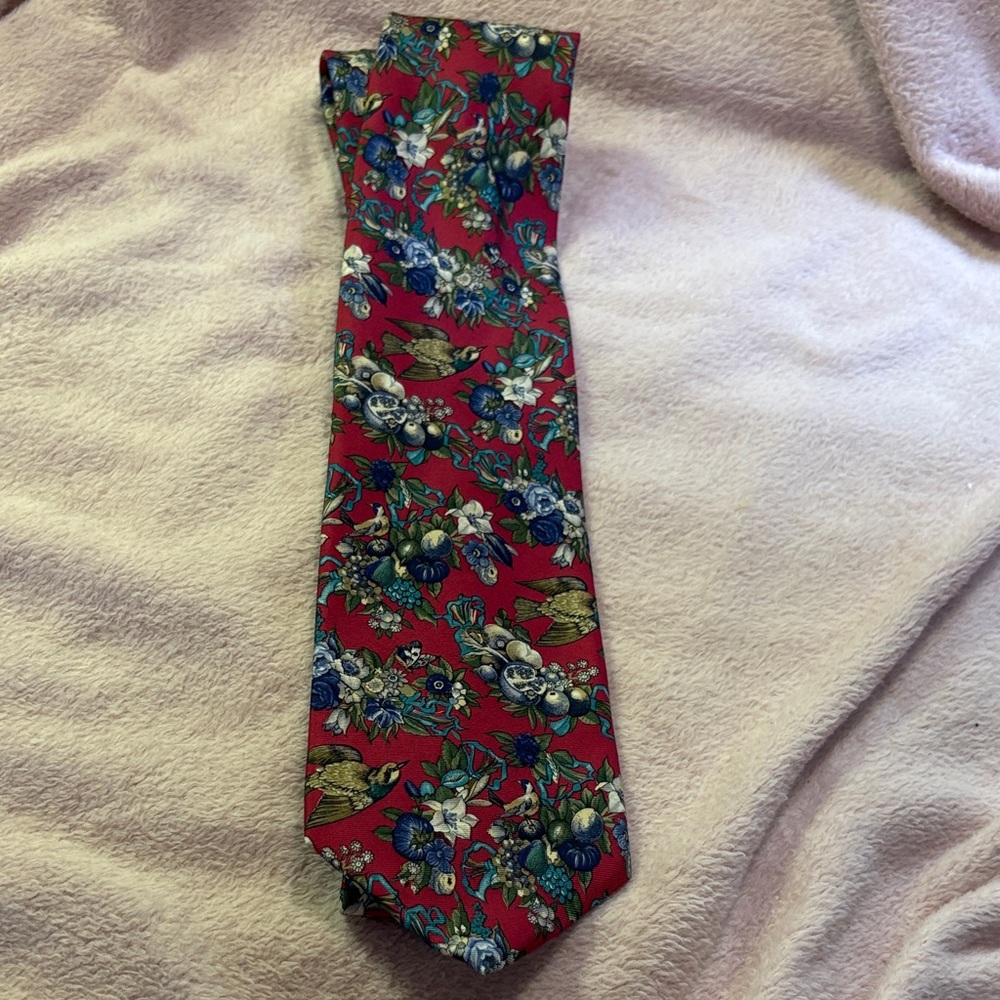 Saks Fifth Avenue Imported Silk Red Floral Tie